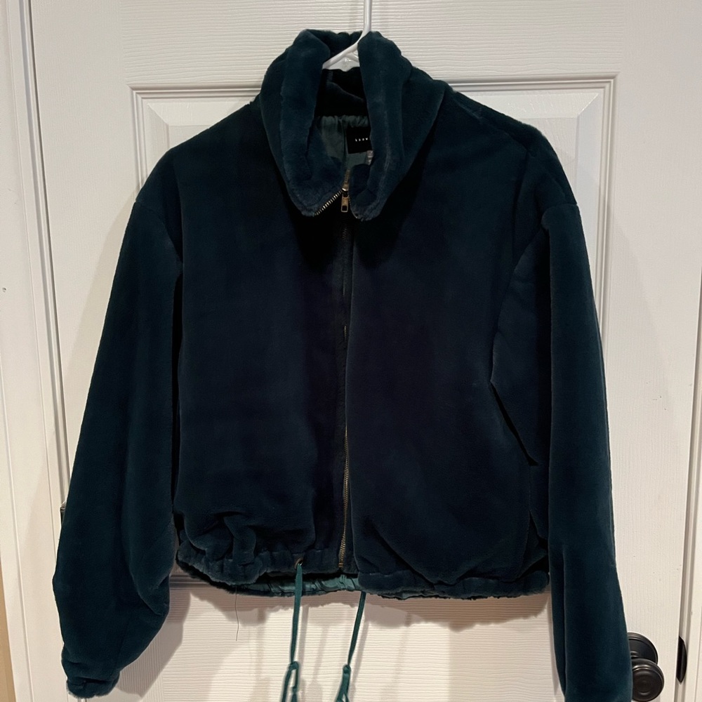 Dark Green Fluffy bomber jacket